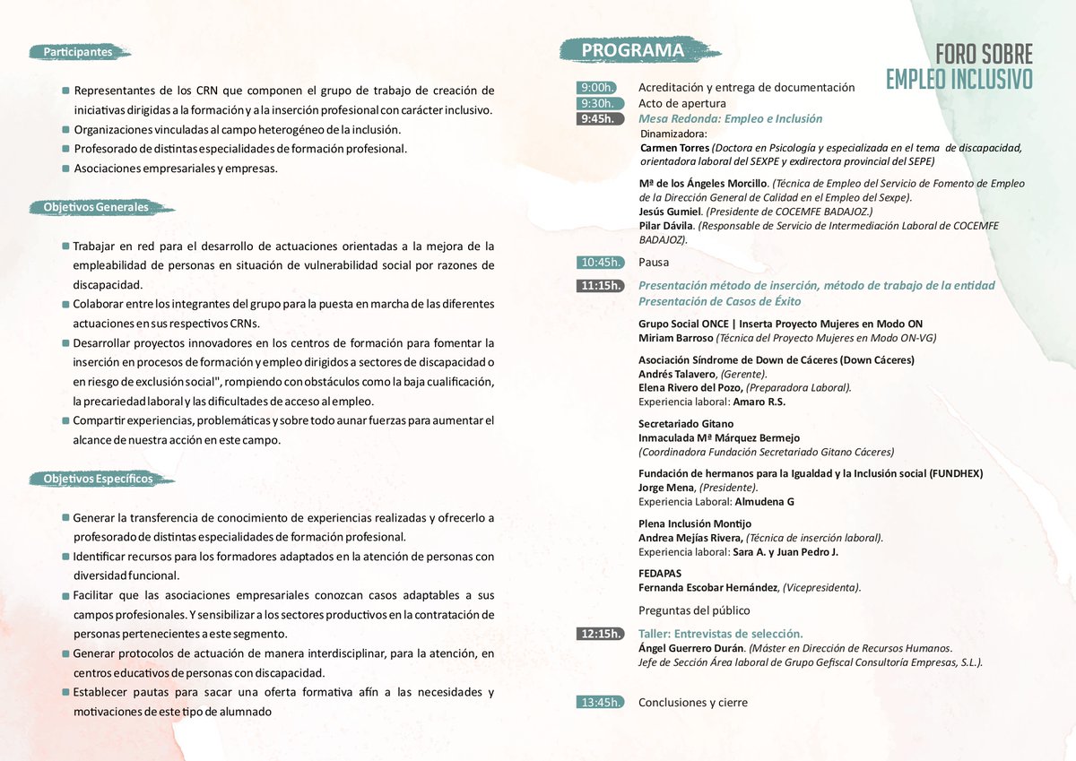 🟠Recordamos que mañana tendrá lugar el Foro sobre Empleo Inclusivo en la ESHAEX, Escuela de Hostelería y Agroturismo de Extremadura, en Mérida. 
🟠Link a las inscripciones: is.gd/gKLSkz

¡Nos vemos mañana!