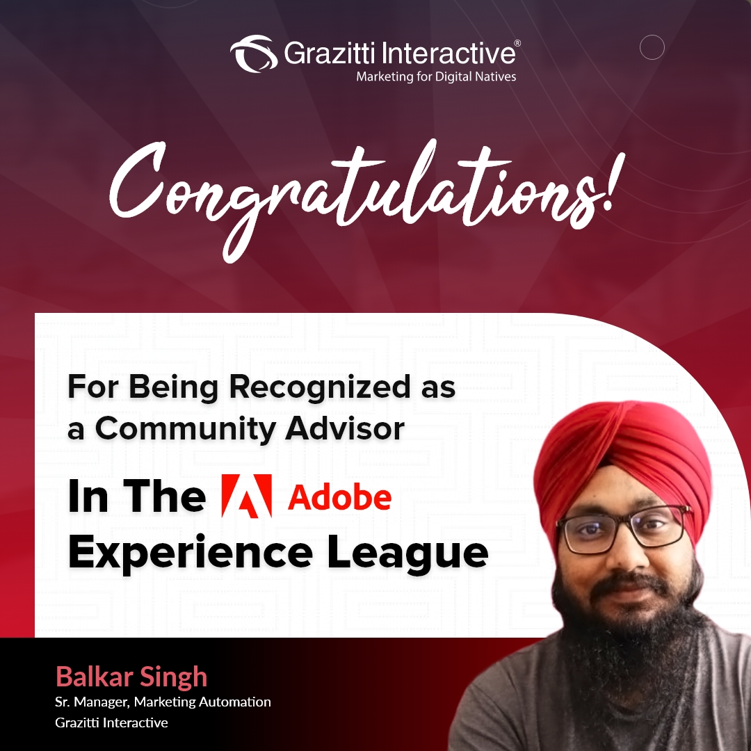 Grazitti's tweet photo. Weโd like to congratulate our in-house Marketo expert, Balkar Singh, for being recognized as an Adobe Community Advisor for his incredible contribution to the Adobe Community.
๐ https://t.co/BEsFPR9GDg ๐
#adobe #communityadvisor #marketo #grazitti https://t.co/YRipgruHUd