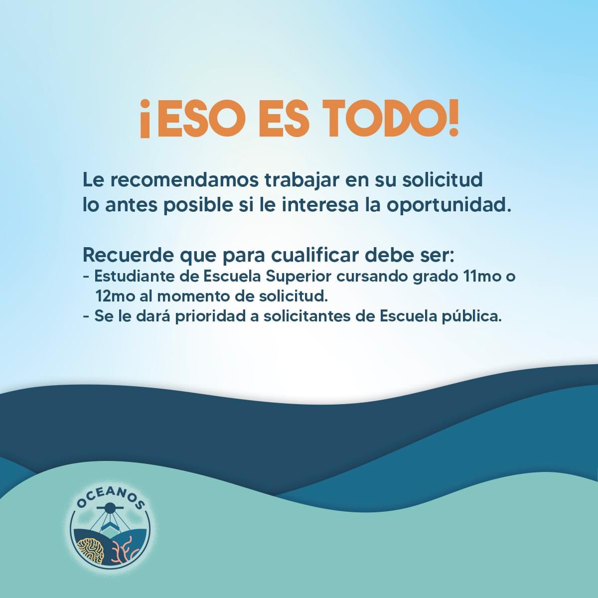 [Oportunidad de Internado Oceanos]

¡Pronto estaremos aceptando solicitudes! Vea 👇 los requisitos para solicitar y comience a preparar su paquete 📝.

Temas:
observación del océano 🌊
teledetección 🛰️
ecosistemas marinos 🐚
robótica 🤖
GIS 🌋

nasa.gov/oceanos