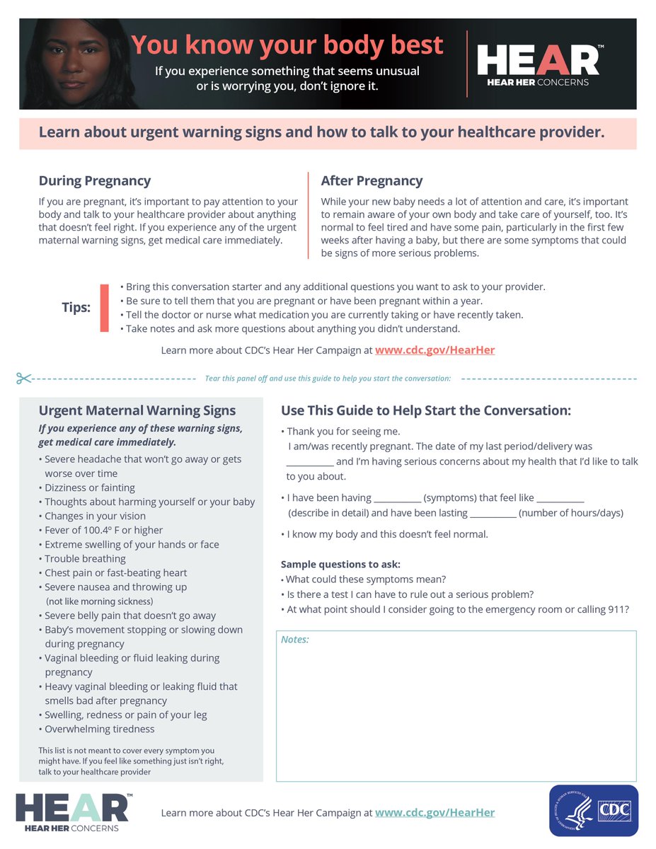 @BlkMamasMatter 
A12: Here is a great resource on building bodily autonomy from the @CDC_DRH’s #HearHer campaign to help birthing individuals start a conversation with their healthcare provider! You know your body best! #BMHW23 #BlackMaternalHealthWeek #BirthEquity #BirthJustice