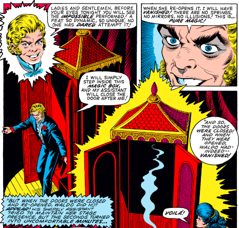 MarvelADay's tweet photo. #MarvelADay #Fear9 Having locked up Marko in his dressing room, Waldo takes the stage in his place. The new trick is a vanishing act. Seems we've seen these before... - VA https://t.co/69KA9HU3kl