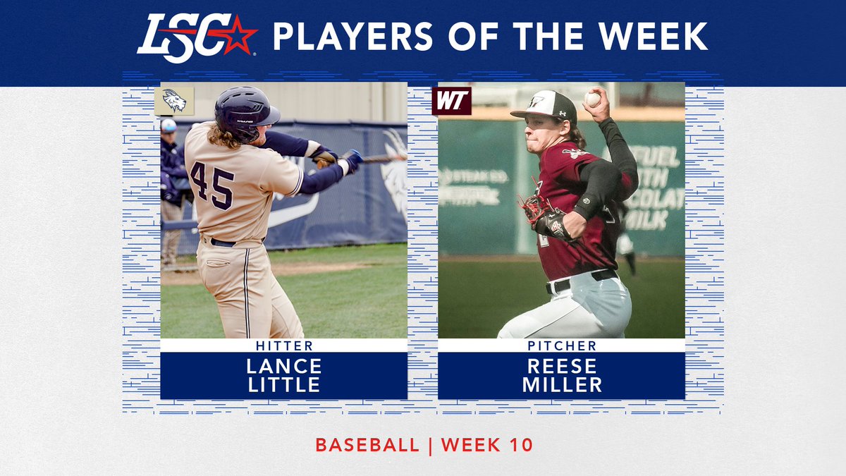 #LSCbase Players of the Week  

Hitter: Lance Little, <a href="/SEUAthletics/">St. Edward's Hilltoppers</a> (2)

Pitcher: Reese Miller, @WTBuffNation 

🔗 bit.ly/3MzSOtf

#D2BB