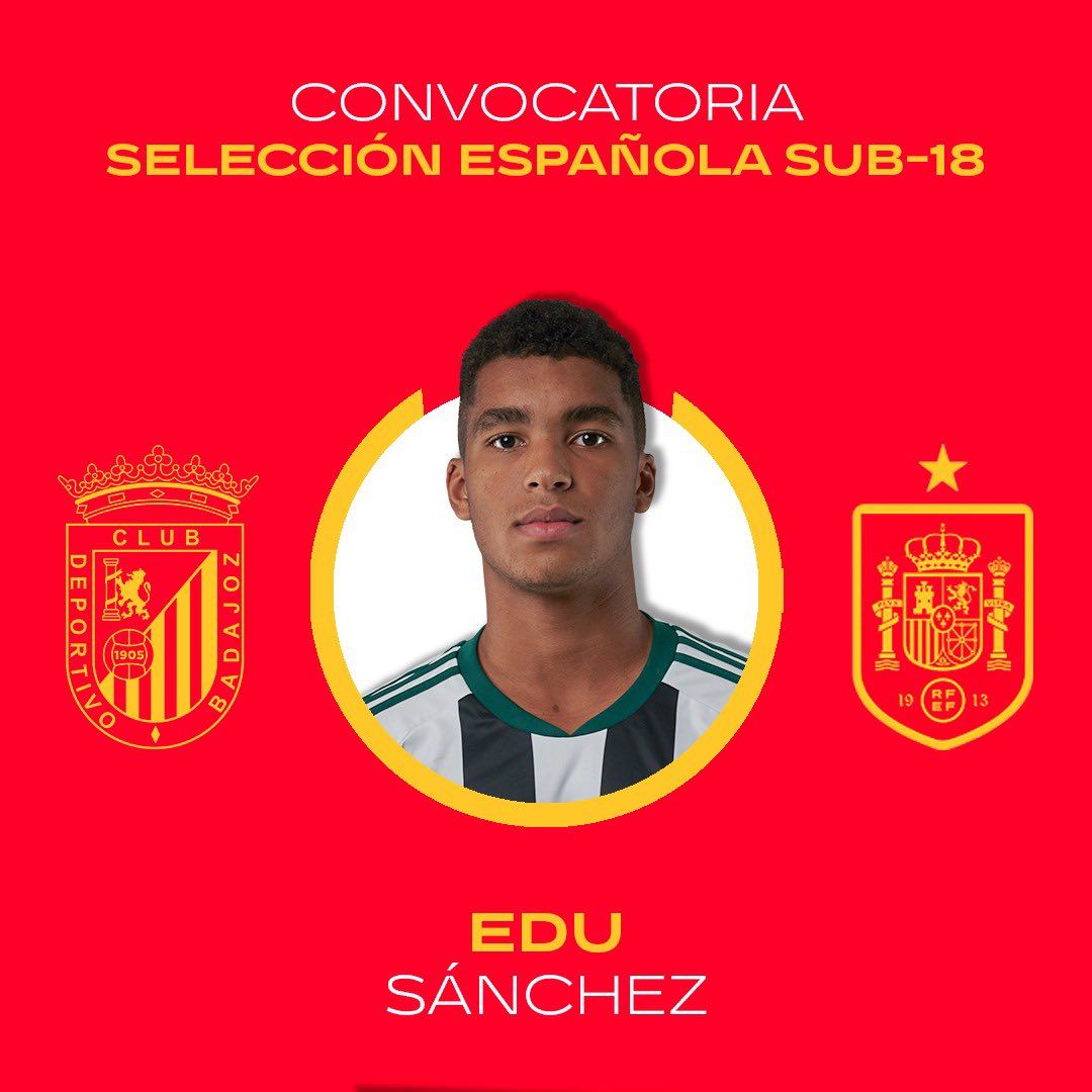 🔵El moralo Edu Sánchez ha sido convocado por la <a href="/SEFutbol/">Selección Española Masculina de Fútbol</a> Sub-18.

➡️El lateral izquierdo del <a href="/CDBadajoz/">CD Badajoz</a> jugará dos amistosos ante Suiza. Serán el 18 de abril en Solothurn y el 20 de abril en Grenchen.