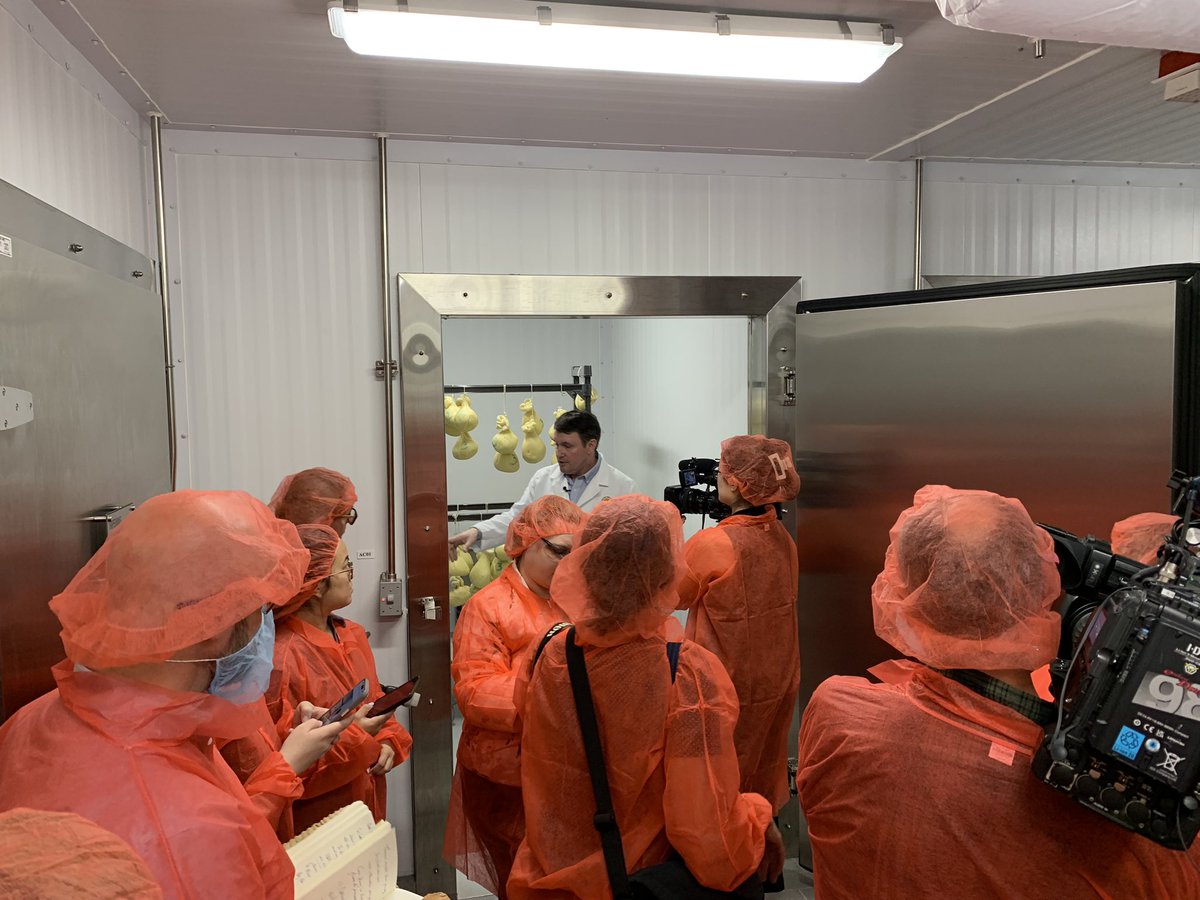 hzoerb's tweet photo. Touring the new @WICDR cheese caves with Prof John Lucey. Caciocavallo Italian cheese is aging in this climate controlled cave. https://t.co/YLBU6cKt3a