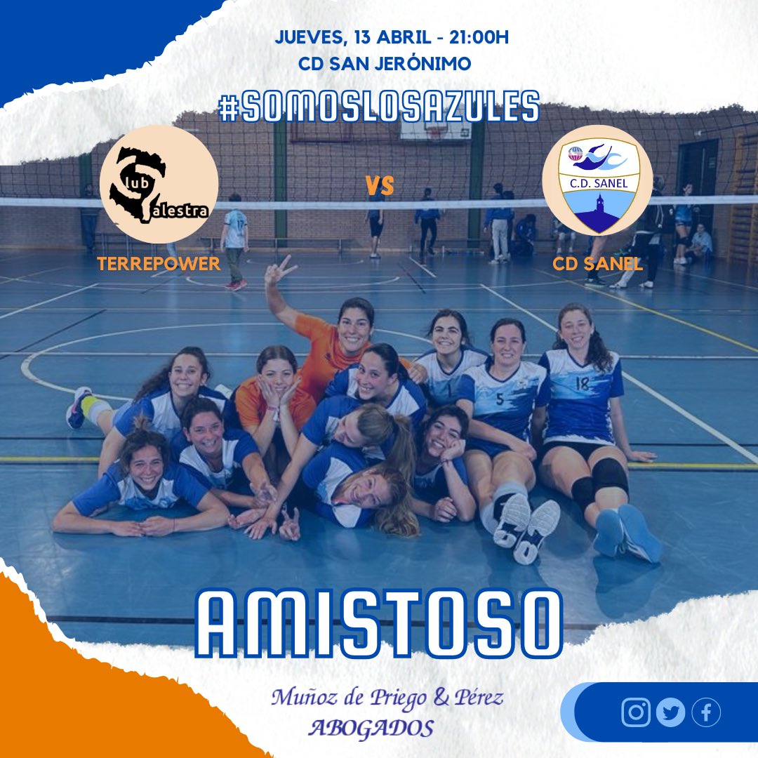 Nuestro equipo senior de voleibol vuelve a la carga 🙌🏼

🏐TERREPOWER V VS CD SANEL
📆 Jueves, 13/04/2023
🕑 21:00h
📍CD San Jerónimo

#SomosLosAzules 🔵⚪️