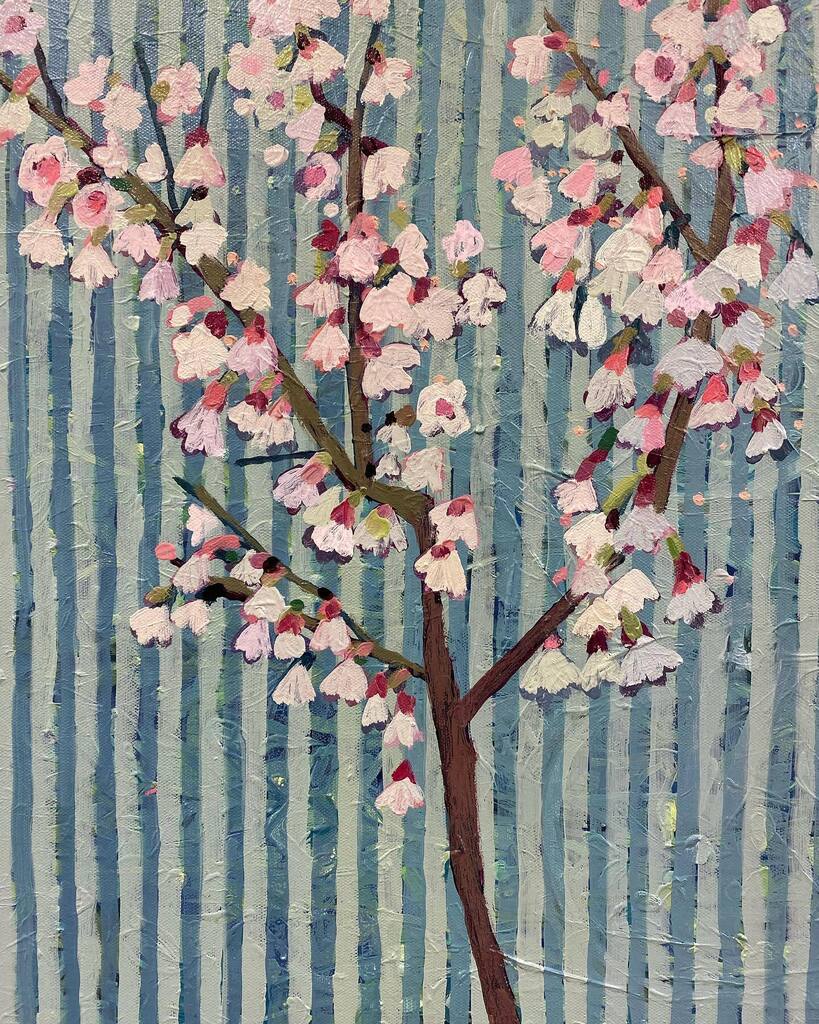 Blossom
Oil on canvas 
40cm x 30cm 
2022

#charlottehardypainting #blossom #stripes #floralpainting #aprilflowers @clockworkstudiosse5 instagr.am/p/Cq5v9D8oNFU/
