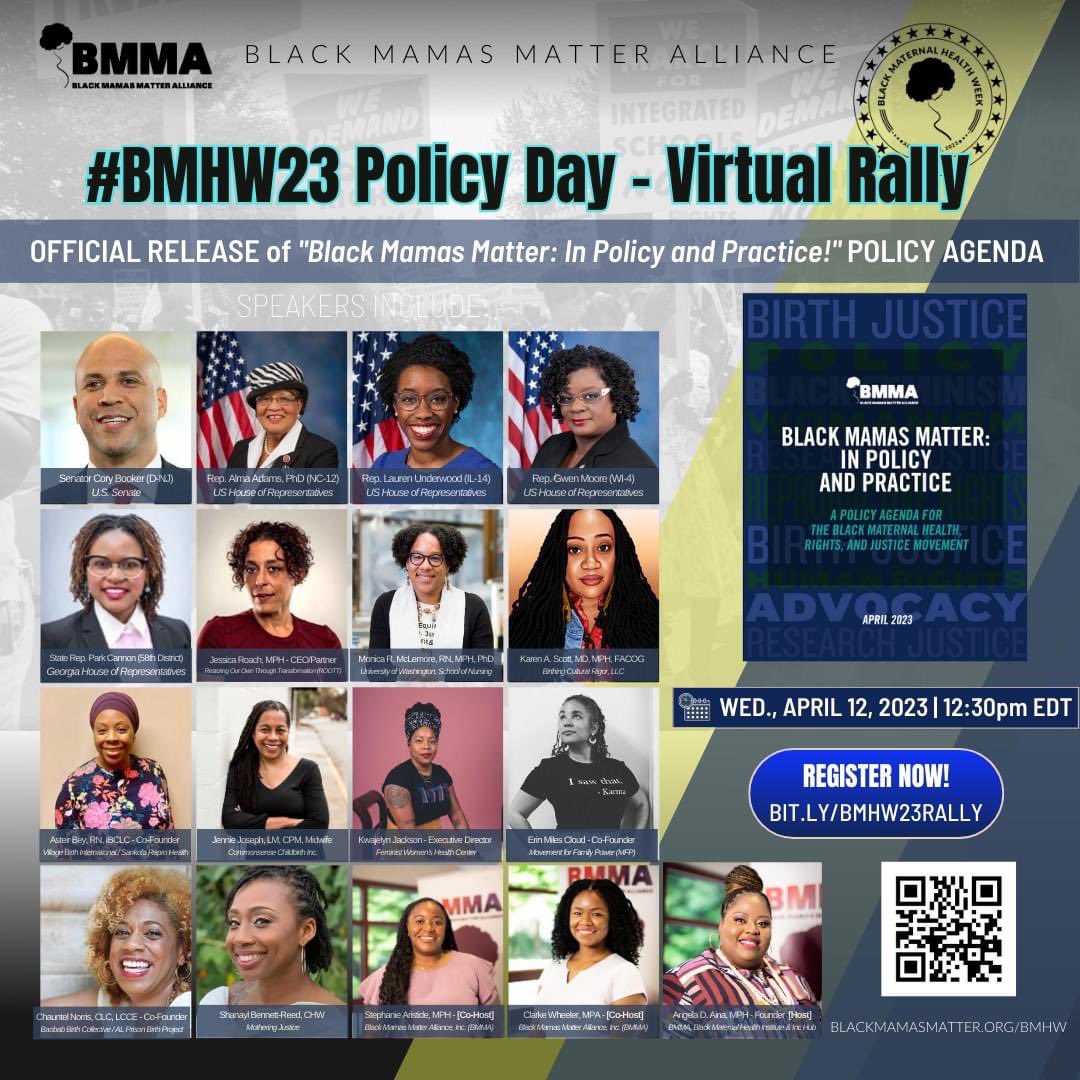 Get fired up for #BMHW23 with us on Wednesday, April 12 at 12:30 PM ET for our Policy Virtual Rally to launch “Black Mamas Matter: In Policy and Practice,” BMMA’s new policy agenda! Meet us there by registering at bit.ly/BMHW23RALLY
#BMHW23 #BlackMamasMatter #BirthEquity