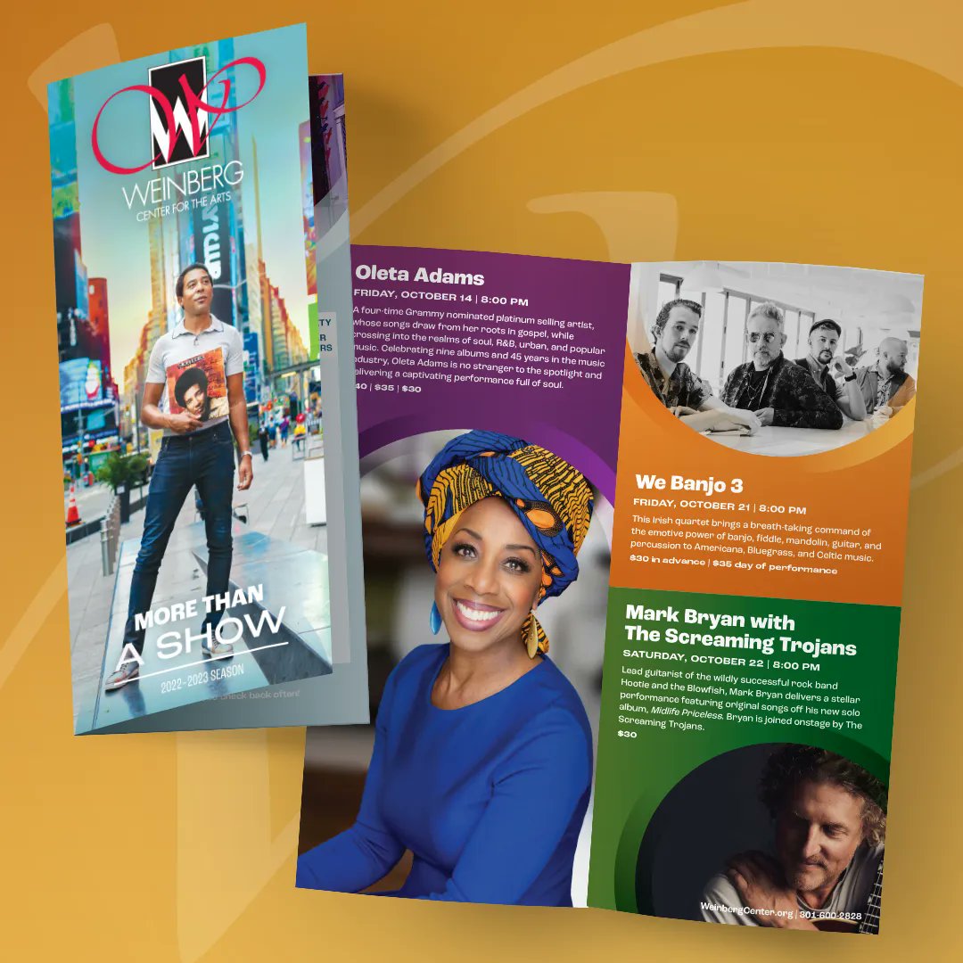 PosternAgency's tweet photo. The show must go on!
Spring wraps up another great season at the Weinberg Center for the Arts. To promote the arts in Downtown Frederick, our designers worked to create a variety of show-stopping collateral, including shadowboxes, a full-season brochure, and membership boards. https://t.co/3YjWzagU5w