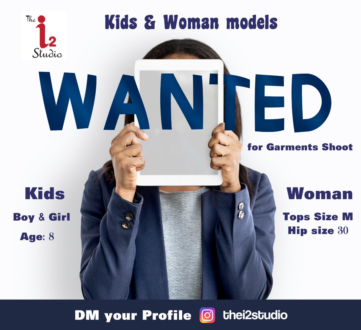 ஆன்லைன் தளங்களில் (Amazon, flipcart ) விற்பனை செய்யும் ஆடைகளுக்கு போட்டோக்கள் எடுக்க மாடல்கள் தேவை.. இன்ஸ்டாவில் டி.எம் செய்யவும்
instagram.com/thei2studio