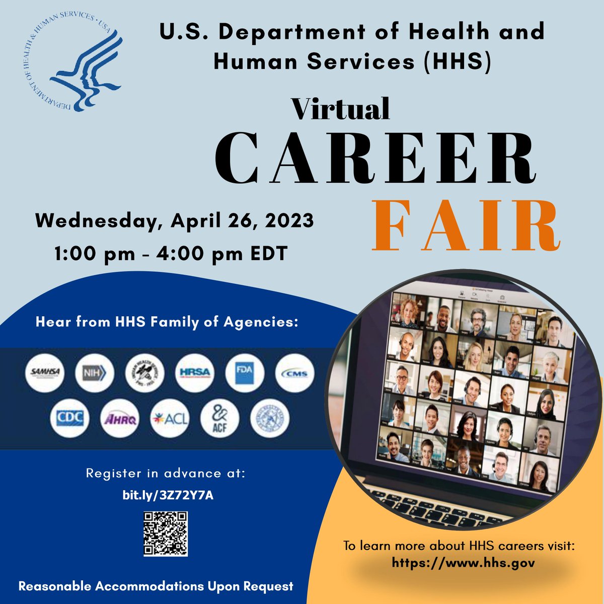 itscppcom's tweet image. Join the upcoming Virtual Career Fair hosted by @HHSGov! To register, visit bit.ly/3Z72Y7A