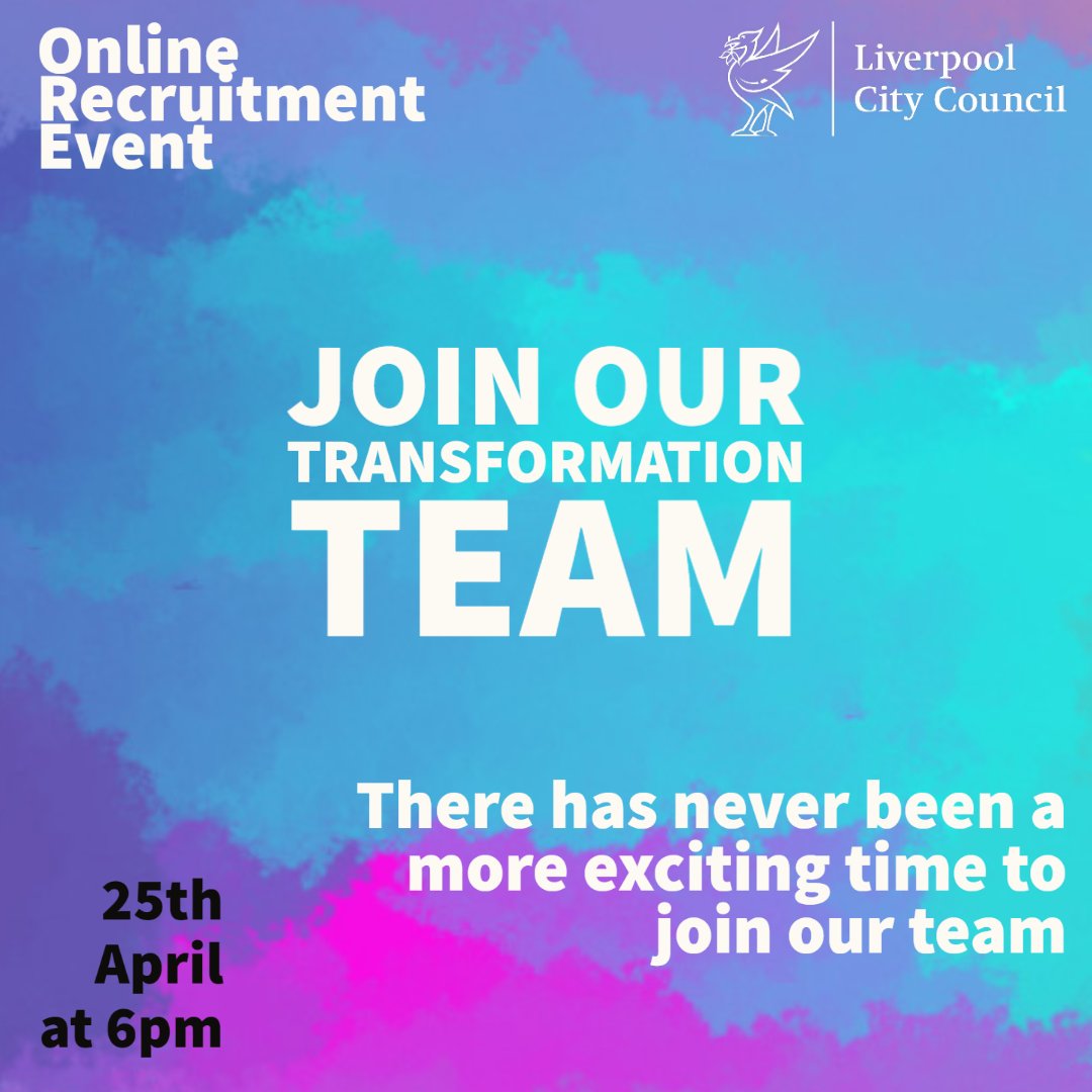 We are bringing in change at pace across the organisation. As a result we’re expanding our Transformation Team and hiring a number of different project and programme roles.

Sign up for our online recruitment event to learn more - lpoolcouncil.info/Transformation…

#TheNextChapter #Hiring