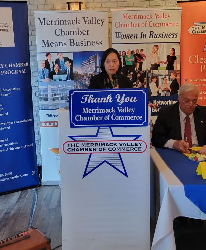 MVCC Economic Development Forum featured the Governor’s Secretary of Eco. Dev. Yvonne Hao and (L to R) Michael Bevilacqua, VP MVCC; Pres. Bevilacqua; Sec. Hao; Lou Miniccuci, MINCO; Sophan Smith of E for All; Sal Lupoli, Lupoli Companies &amp; Jerrard Whitten MV Planning Commission