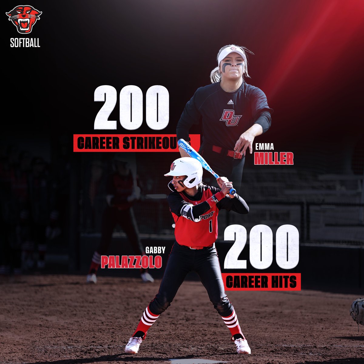 ICYMI: Softball Career Milestones

Gabby Palazzolo eclipsed 200 career hits, now sitting at third all-time in program history (219).  

Emma Miller tossed her 200th career strikeout, marking the sixth most by any Panther in school history (210).  

#DUWork 
<a href="/DU_SBALL/">PANTHER SOFTBALL</a>