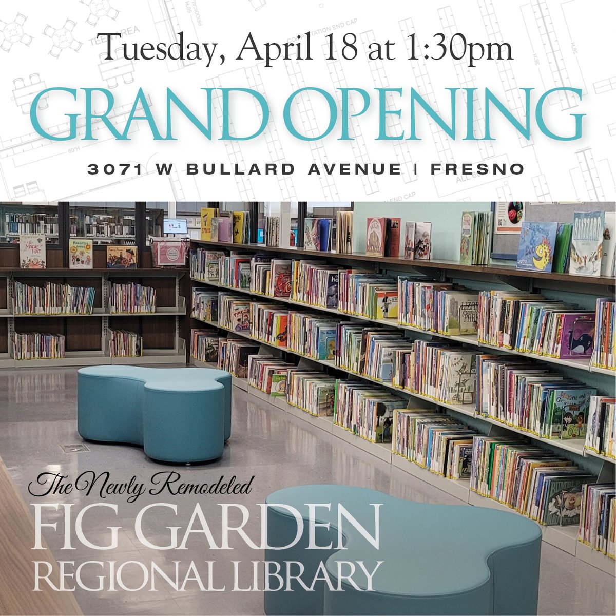 Come join us for the Fig Garden Library Grand Reopening! Tuesday, April 18th at 1:30 pm.