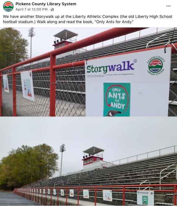 PCFirstSteps's tweet image. Another new Storywalk is up in Pickens County, this time at the Liberty Athletic Complex! Follow Pickens County Library System on social media to see more. Storywalks are a great way to do @TheBasicsPalmetto! 

#ExploreThroughMovementAndPlay #ReadAndDiscussStories #DoBasics