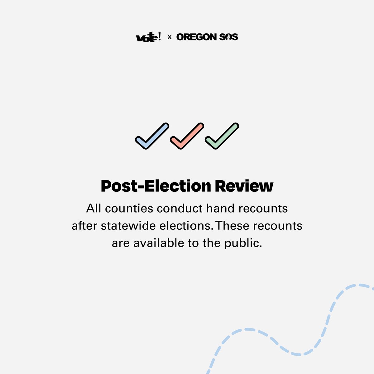 OregonElections's tweet photo. The pillars of election integrity in Oregon.
β
Accurate lists
β
Anti-fraud measures
β
Transparency
β
Post-election audits
We know #VotingInOregonFeelsGood. #TrustedInfo https://t.co/aOqmMmVeoF