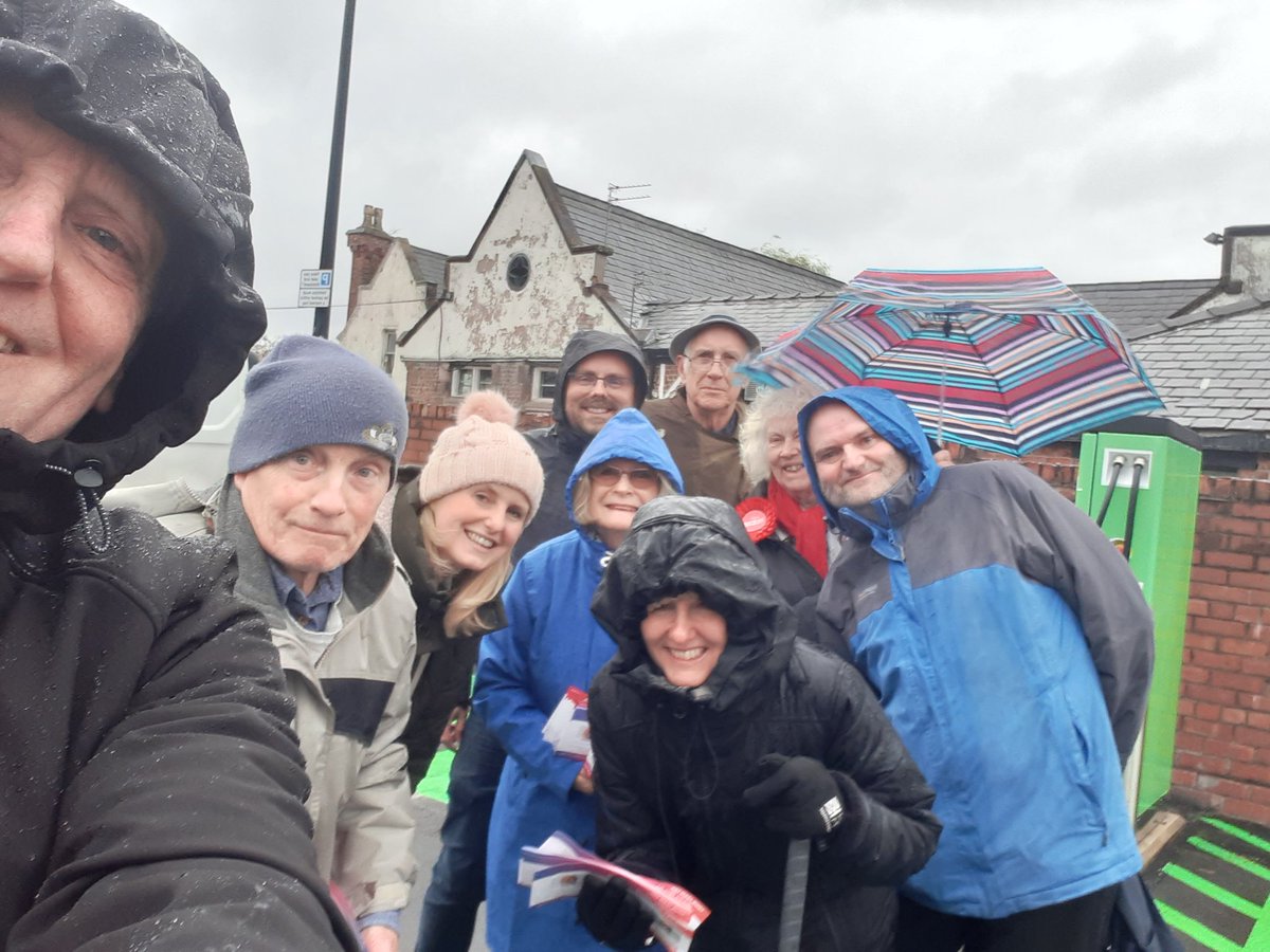 Out campaigning in pouring rain in Ashton on Mersey Ward with great Labour team, positive support on the doorstep for Labour