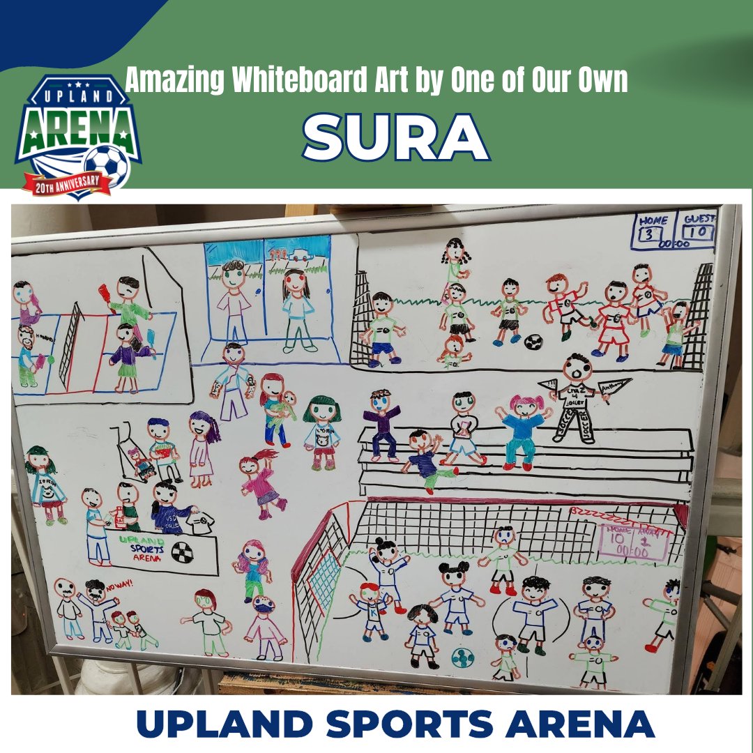 Check this Artwork out from one of our young artist! Sura is apart of Arena Soccer League and loves it here at Upland Sports Arena!
#uplandsportsarena