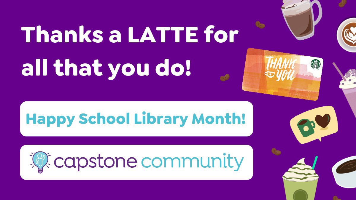 Giveaway Round Two✌🏼

At Capstone we love our School Libraries!📚To show our appreciation, we are giving away a Starbucks gift card each week this month.👏🏼

To enter: Like, RT, + Follow <a href="/CapstonePub/">Capstone 📚</a>

Winner will be announced 4/14🙌🏻

#SchoolLibraryMonth #CapstoneCommunity