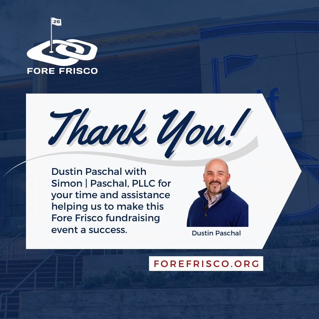 ForeFrisco's tweet photo. Thank you, Dustin Paschal, with @SimonPaschalLaw, for your time and assistance in helping us to make this Fore Frisco fundraising event a success. https://t.co/HS5XIW0oW3