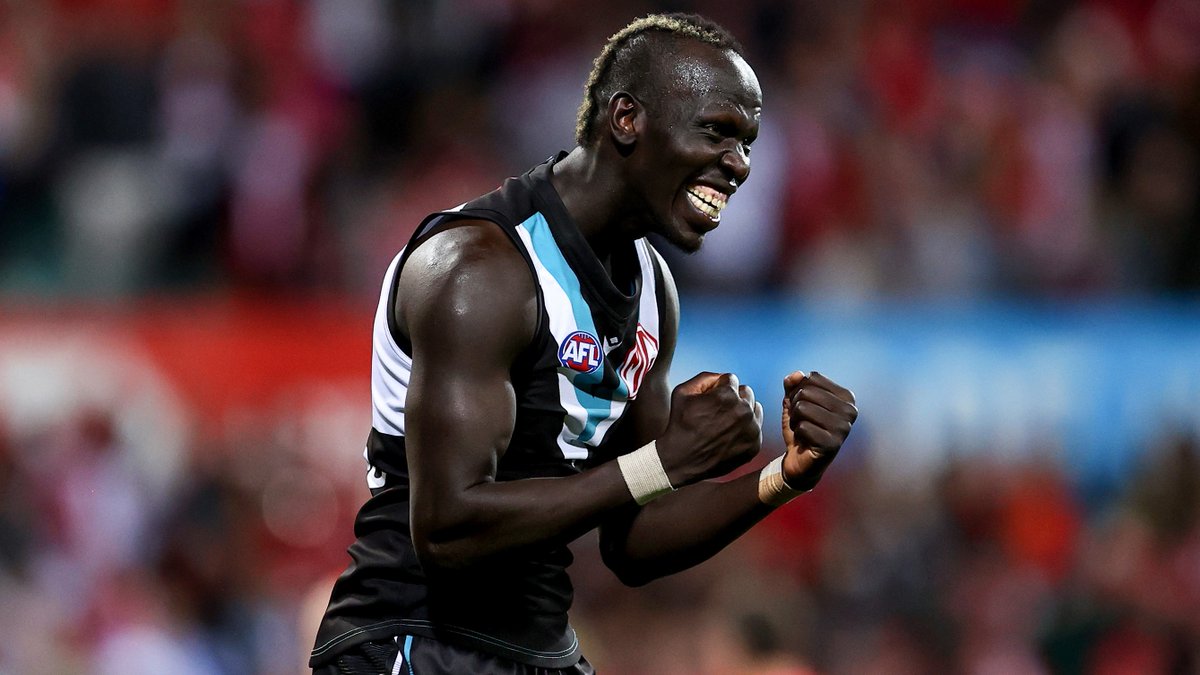 Qld talent pathway product Aliir Aliir kept former teammate Buddy Franklin goalless in @pafc thrilling two-point win over @sydneyswans at the weekend. Read about how the pair first met and struck up an unlikely friendship ➡️ aflq.com.au/afl-wrap-round…