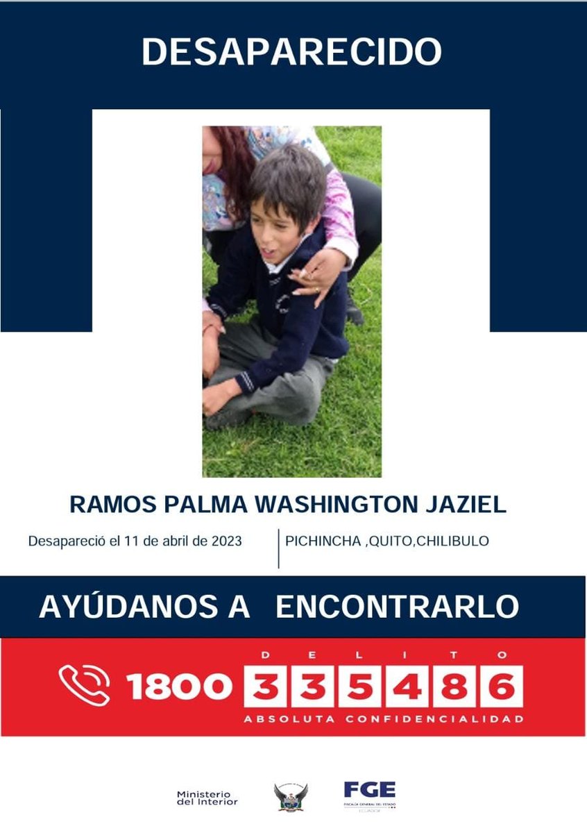 radio_pichincha's tweet photo. 🔴#ATENCIÓN | Washington Jaziel Ramos Palma está reportado como desaparecido. Fue visto por última vez este 11 de abril en Chilibulo, en #Quito. Si tienes alguna información sobre su paradero comunícate al 1800 (335486). ⬇ https://t.co/HMZ0V0hE8J