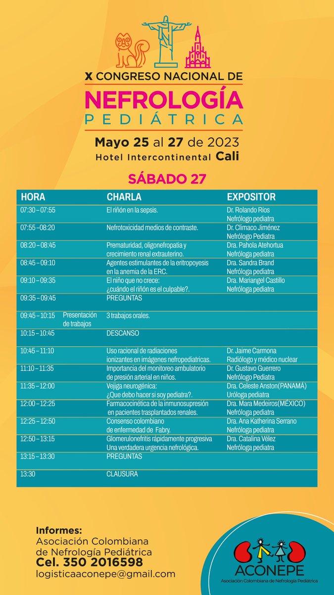 ¡Conoce el programa de nuestro X Congreso Nacional de Nefrología pediátrica!

🗓 25 al 27 de mayo
📍Cali, Colombia

Quedan pocos días para que puedas realizar tu inscripción, ingresa aquí 👉bit.ly/3jpTFAL