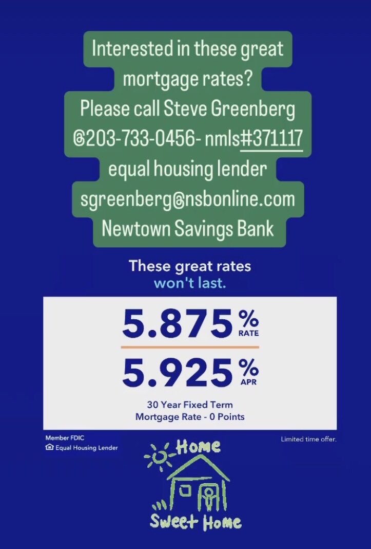 Buying a home in Connecticut?

Please email me @ 
sgreenberg@nsbonline.com 
Steve Greenberg nmls#371117
Newtown Savings Bank 
Equal Housing Lender 

#Connecticut #homebuyer #mortgages #fixed #firsttimehomebuyer
