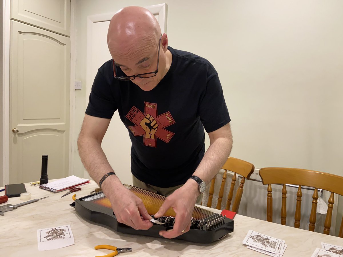 jamesberriman's tweet photo. It took me all day, but finally Mum’s Autoharp was restrung and tuned up.
One String at A Time, to paraphrase @joesolomusic.
I sustained one puncture wound, but that’s already healed. #Autoharp #Restring
Get your Joe Solo T-shirts here: https://t.co/Rc002JDoDn https://t.co/lq9ZnKQ2as