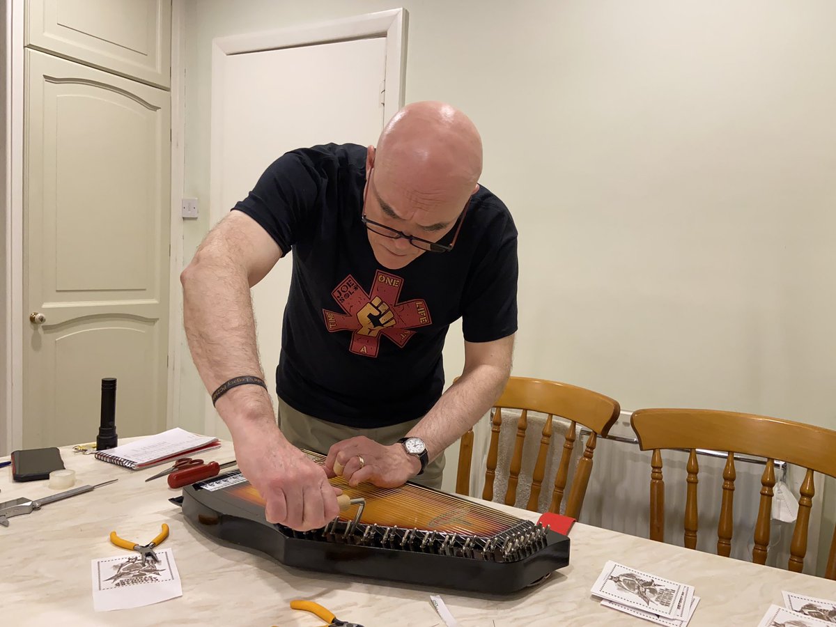 jamesberriman's tweet photo. It took me all day, but finally Mum’s Autoharp was restrung and tuned up.
One String at A Time, to paraphrase @joesolomusic.
I sustained one puncture wound, but that’s already healed. #Autoharp #Restring
Get your Joe Solo T-shirts here: https://t.co/Rc002JDoDn https://t.co/lq9ZnKQ2as