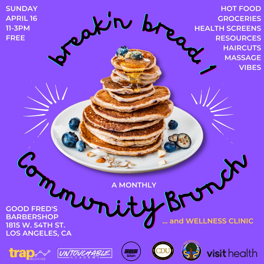 FREE Community Brunch for unhoused residents (housed and unhoused) in South Central LA! This Sunday at Good Fred’s Barbershop! #trapmedicine #southlosangeles #southcentralla #streetmedicine #cdu @cdrewu