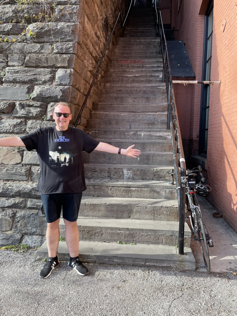 BenStevesVideo1's tweet photo. Steve is at The Exorcist stairs in Georgetown! Don’t forget that our bonus episodes on William Peter Blatty’s faith trilogy are available now. #theexorcist #theninthconfiguration #exorcistIII #filmpodcast #horrormovies #horror https://t.co/GWKRBKp3Ou