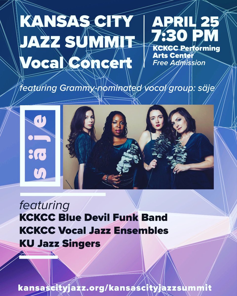 KCKCC_Choirs's tweet photo. Säje is coming to @KansasCityKSCC on April 25th! Free concert, as a part of the @kcjazzalliance Summit! #kckccjazz #vocaljazz https://t.co/wSt0Cw5Xuu