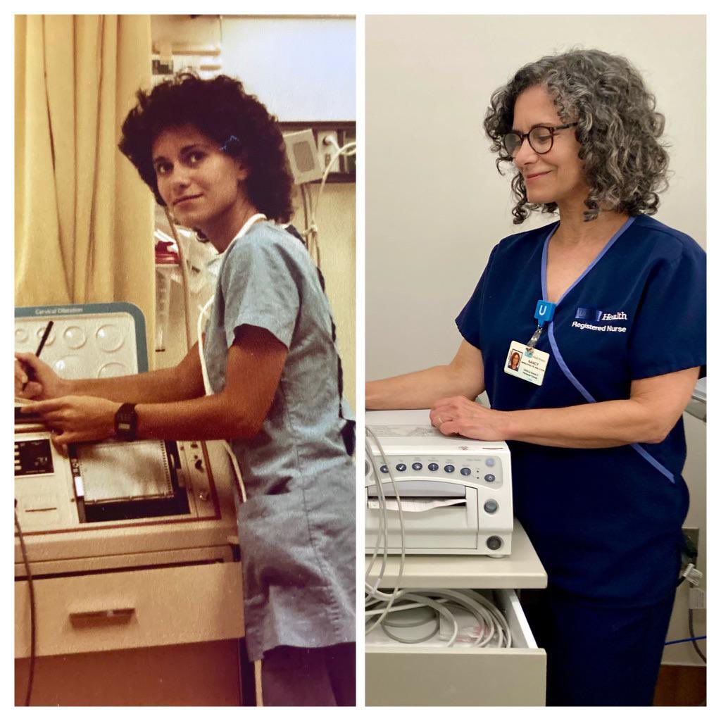 A lady worked 42 years as an obstetrical nurse at the same hospital. Pictures taken in 1979 vs 2021.