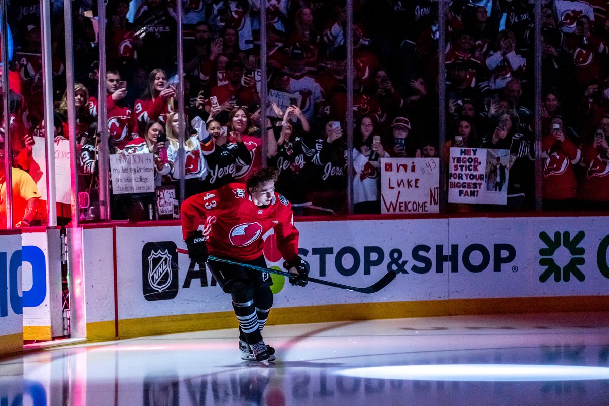 NJDevils's tweet photo. Kids first steps. 

Welcome to the NHL, Luke! https://t.co/QyI9jMTxg9