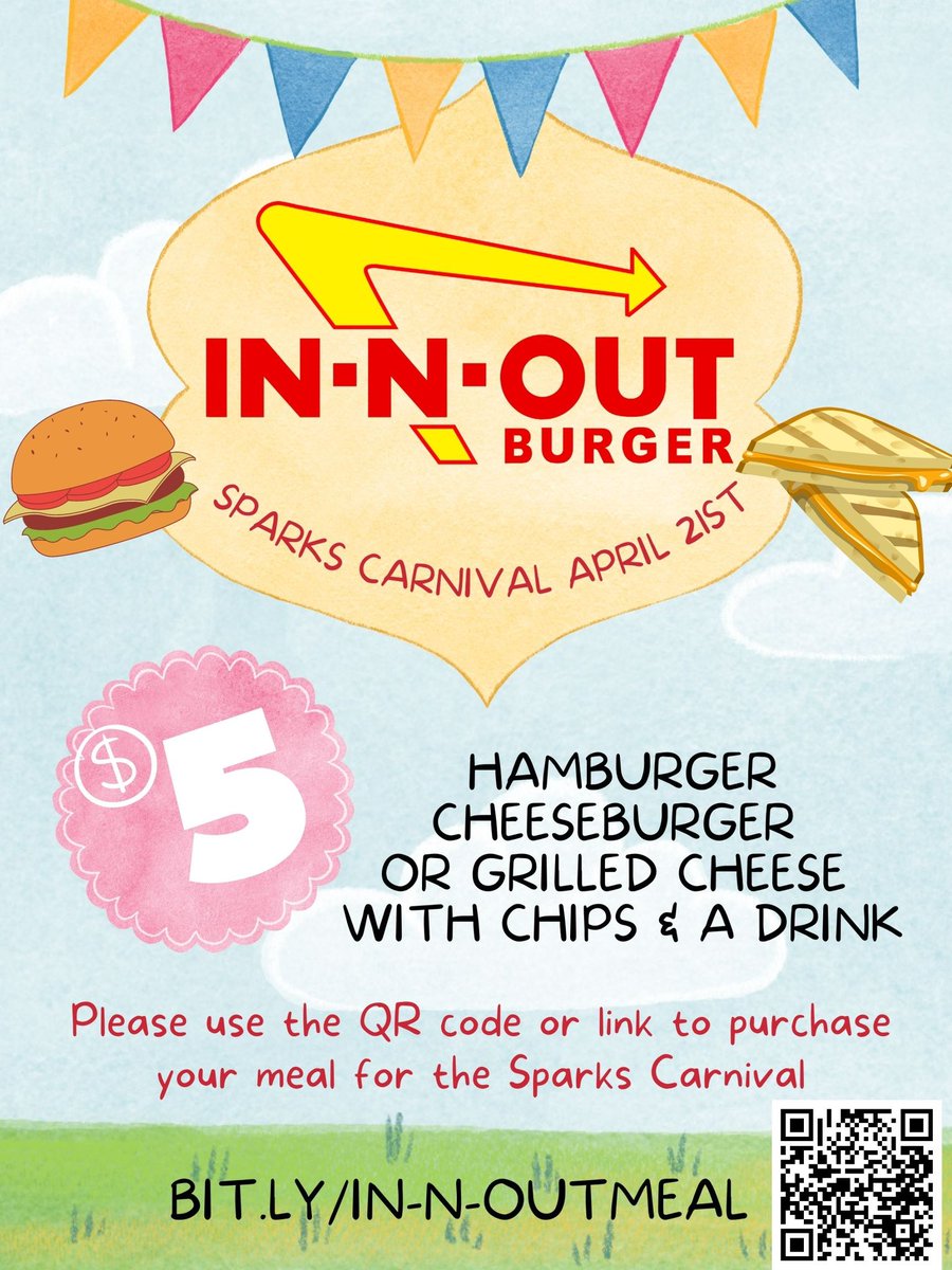 Sparks Elementary PTA (@ptasparks) on Twitter photo Order your IN-N-OUT Burger meal tickets before it is too late. 🍔🎟
Meal tickets will not be sold on the carnival day and MUST be pre-purchased. Use the link to place your order by April 14 at 11:00 PM. <a href="/SparksElemFISD/">Sparks Elementary</a>
ORDER IN-N-OUT BURGER HERE 👉: bit.ly/in-n-outmeal Order your IN-N-OUT Burger meal tickets before it is too late. 🍔🎟
Meal tickets will not be sold on the carnival day and MUST be pre-purchased. Use the link to place your order by April 14 at 11:00 PM. <a href="/SparksElemFISD/">Sparks Elementary</a>
ORDER IN-N-OUT BURGER HERE 👉: bit.ly/in-n-outmeal