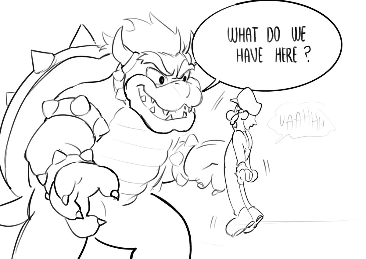 Ankkhell's tweet image. I drew a little comic about the bowuigi scene in the movie :&apos;) so here goes bowser and Luigi&apos;s first meeting 

Part 1 / 5