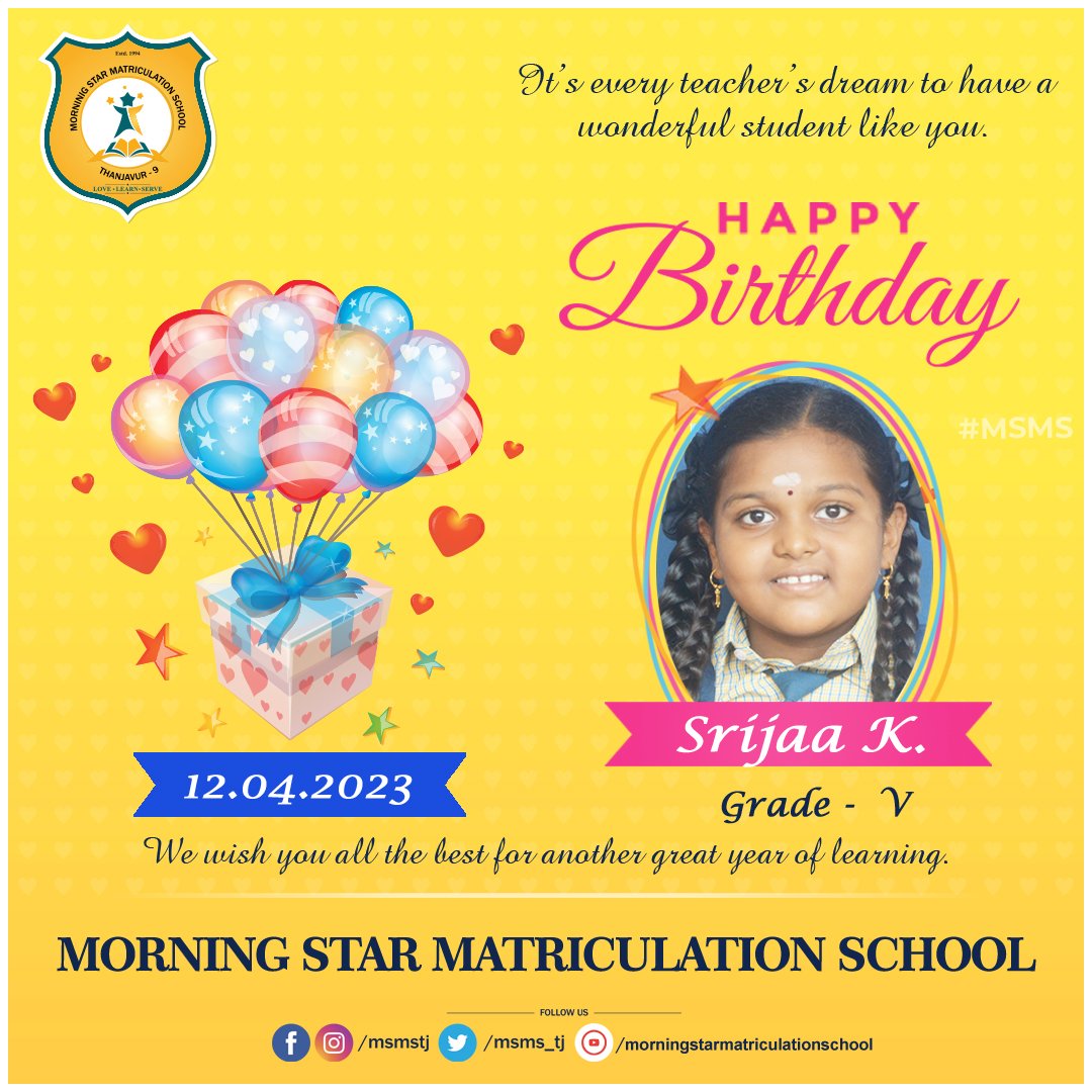 MSMS_TJ's tweet photo. You are an extraordinary student, and I am sure you will discover achievement whatever your decisions in life might be. Have an extraordinary birthday! 
Call/ WhatsApp: 7708005062
To know more visit: https://t.co/dP7ZXUDWQW https://t.co/GVRvp39afr
