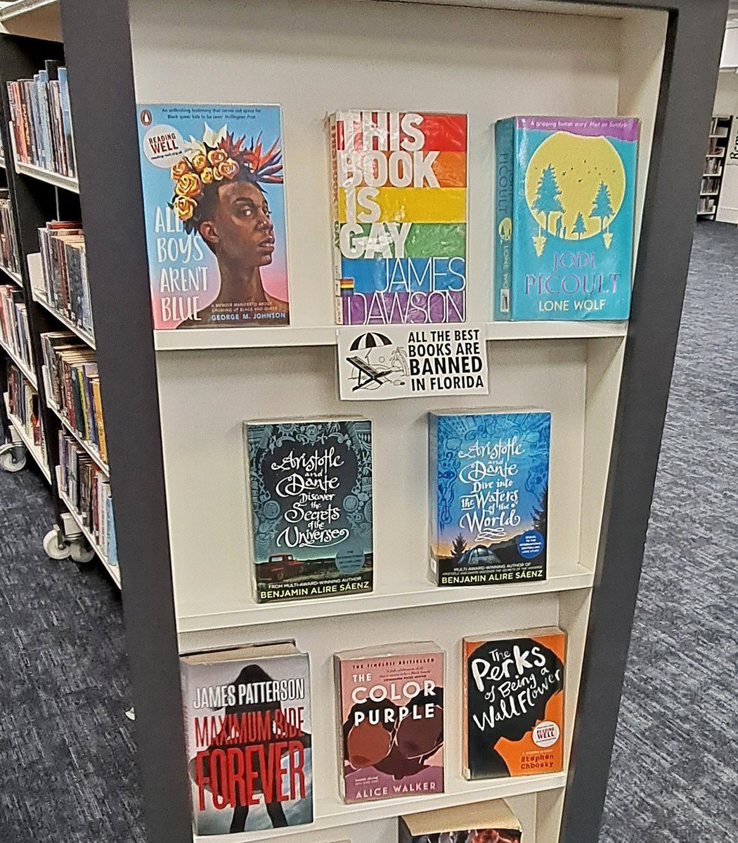 Pop in and pick up one of this brilliantly diverse set of books - sadly there are lots more - that have been #banned in Florida #Libraries #Censorship @FTRF @LFBBLibrary @BannedBooksWeek