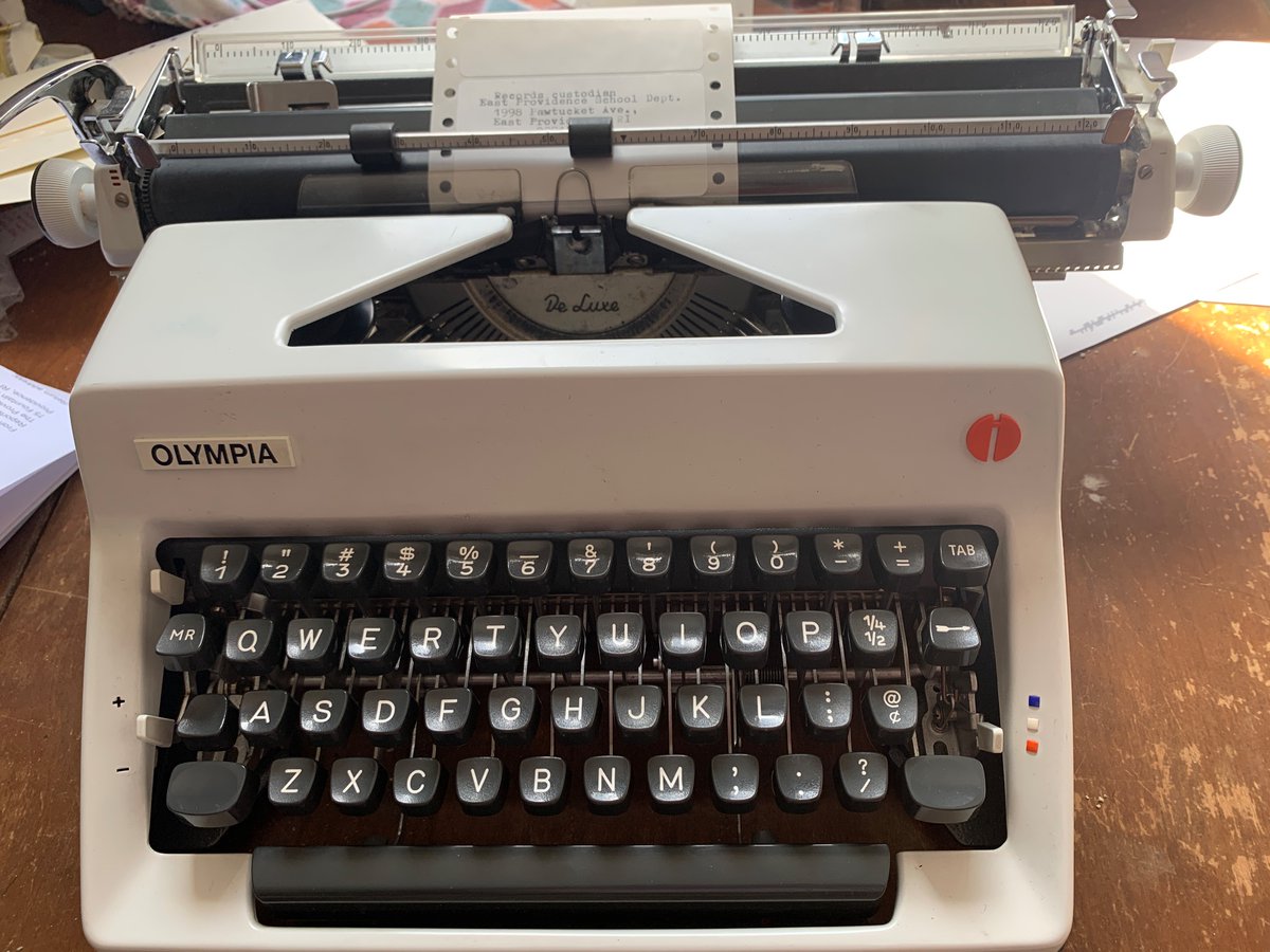 WheelerReporter's tweet photo. In public records news, I’ve broken out the typewriter to address envelopes for public record requests to the school districts in RI that prevent access by not accepting emails. 

All b/c of an old attorney general ruling. 

To be clear, this isn’t fun or funny. It’s wasteful. https://t.co/InIEsrCkUx