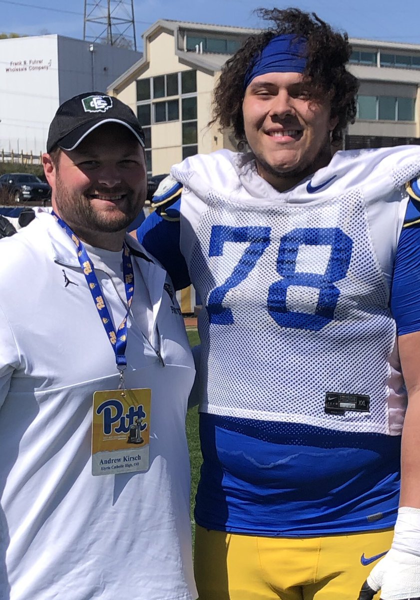 DrewKirsch19's tweet photo. Huge thanks to @coachstacc and @Pitt_FB for having myself and @adam_kirsch6 out for practice today!!! Always great to watch/catch up with our guy #78 @btay1k 
#H2P #HailElyriaCatholicHigh https://t.co/korx5qbTll