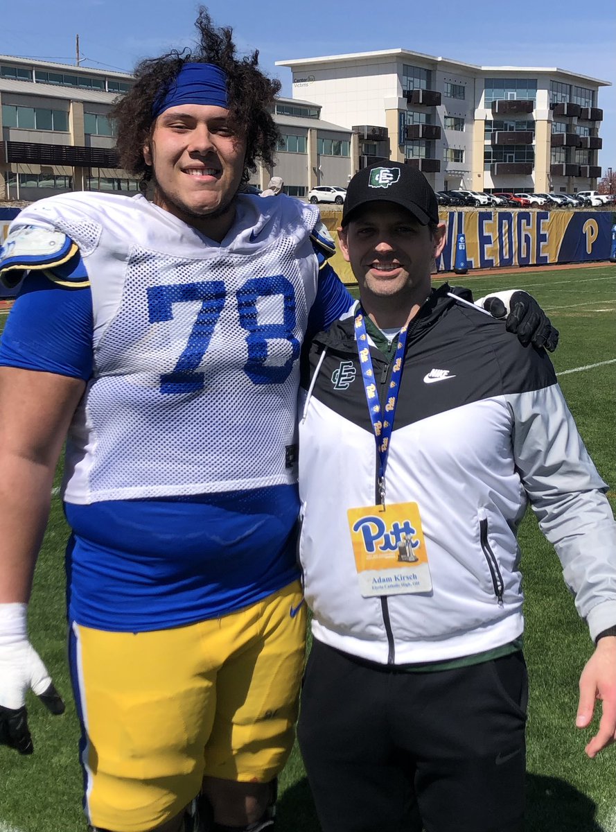 DrewKirsch19's tweet photo. Huge thanks to @coachstacc and @Pitt_FB for having myself and @adam_kirsch6 out for practice today!!! Always great to watch/catch up with our guy #78 @btay1k 
#H2P #HailElyriaCatholicHigh https://t.co/korx5qbTll