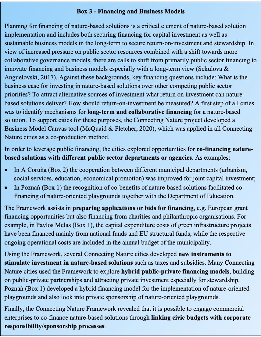 marcus_collier's tweet image. The #ConnectingNatureFramework is a 3-stage process that includes seven key activity areas for mainstreaming #naturebasedsolutions. The first four are: #technicalsolutions, #governance, #financing &amp;amp; business models, #naturebasedenterprises. @CORDIS_EU