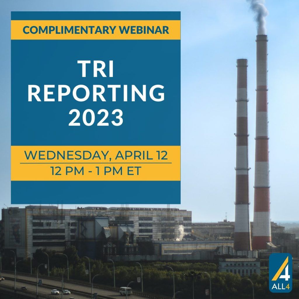 Join us for a complimentary webinar tomorrow at 12 PM ET on Toxic Release Inventory (TRI) reporting, which is due July 1, 2023. Register now: all4inc.com/insights-webin…
#TRI #ehscompliance #environmentalconsulting #webinar