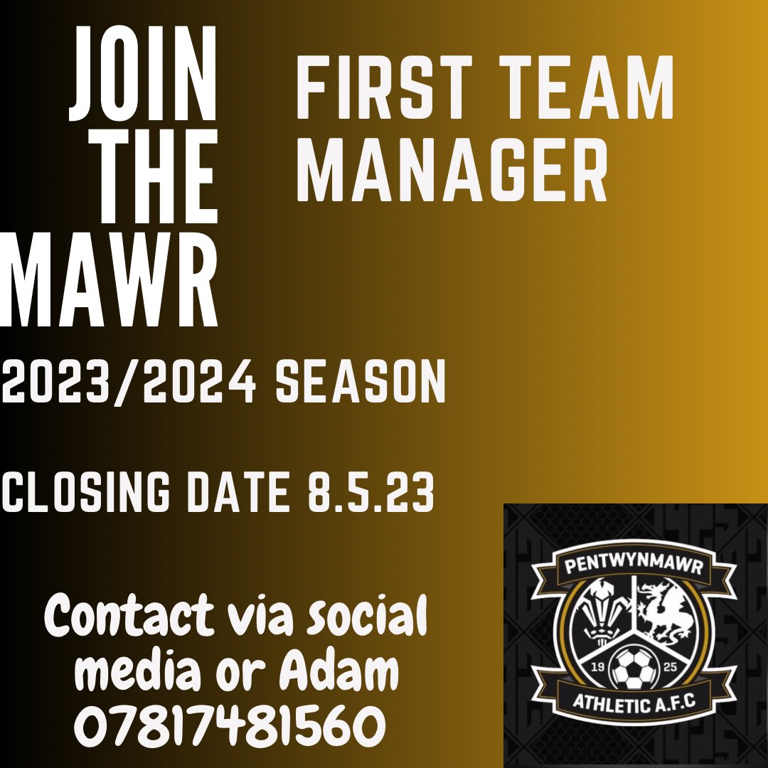 🚨 We have a vacancy for a first team managers role, apply via social media or via chairman Adam 🚨