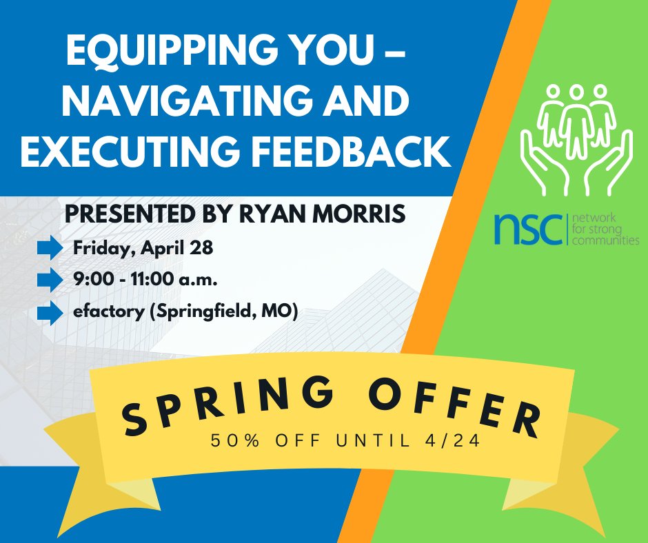 NSCnowSTL's tweet photo. Join us for this HR workshop focused on feedback conversations. For a limited time, there's a spring offer for a DISCOUNTED RATE! Register now at https://t.co/tNX13D7npj. https://t.co/8zUZ29UBv2