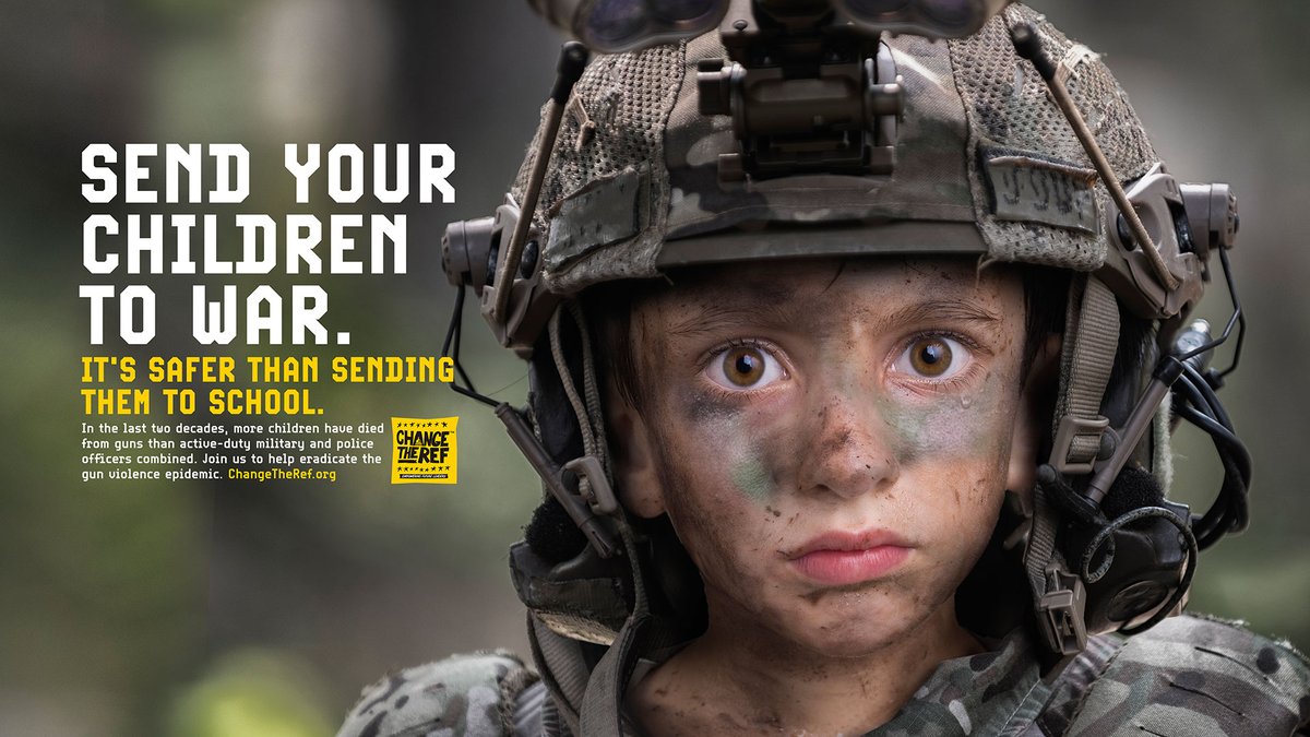 creativitymag's tweet photo. .@ChangeTheRef’s new campaign says it’s safer to send kids to war than to school: https://t.co/ltV44GPboX https://t.co/gByozmlSdp