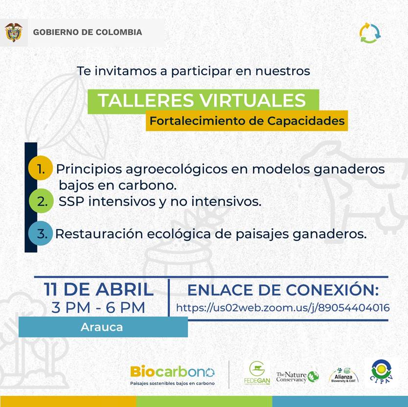 Proyecto Biocarbono Orinoquia (@biocarbono_) on Twitter photo El <a href="/biocarbono_/">Proyecto Biocarbono Orinoquia</a> los invita hoy a participar en los talleres para el establecimiento de una ganadería baja en carbono en la Orinoquía colombiana.
📅3:00 - 6:00 p. m.
Conexión Zoom 👉 us02web.zoom.us/j/89054404016 El <a href="/biocarbono_/">Proyecto Biocarbono Orinoquia</a> los invita hoy a participar en los talleres para el establecimiento de una ganadería baja en carbono en la Orinoquía colombiana.
📅3:00 - 6:00 p. m.
Conexión Zoom 👉 us02web.zoom.us/j/89054404016