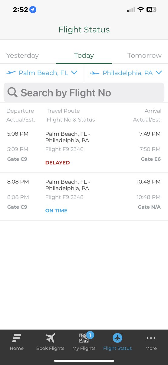 NoahRing's tweet photo. @FrontierCare  please help. Received email from frontier my flight is delayed tonight from PBI to PHl flight F9 2348 by 2 hours. Online and app says it is on time for 8:08p departure. What is the status?  Thanks. https://t.co/1h7eNPpEBD