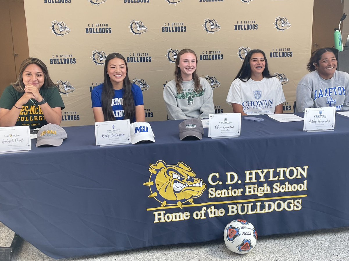 HyltonAthletics's tweet photo. Congratulations to our 5 soccer seniors on their playing and college commitments today. 

Rocky Cartagena—Marymount University
Olivia Dingman—York College
Ashley Hernandez—Chowan University
Lizzy Kelly—Hampton University
Aaliyah Quint--Lees-McRae College https://t.co/5DLZd0khjJ